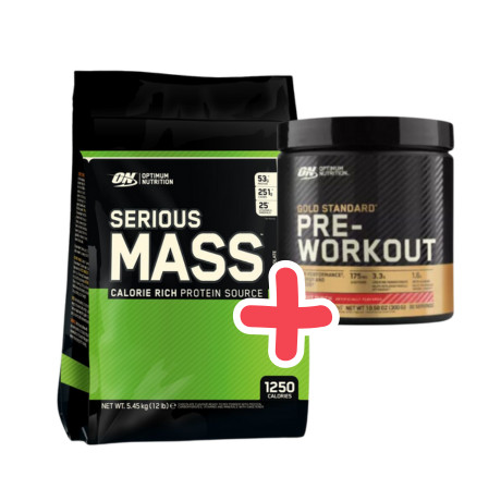 Optimum Nutrition Serious Mass 5455g (12lb) Vanilla + Optimum Nutrition Gold Standard Pre-Workout Fruit Punch 330g ajándék