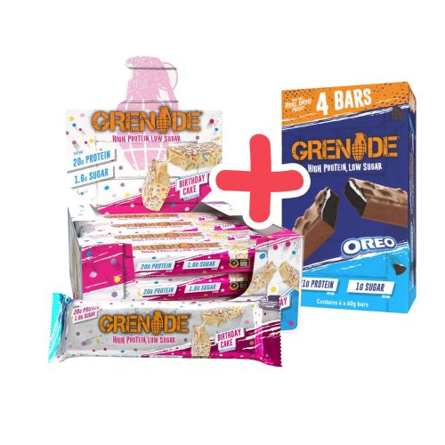GRENADE High Protein Bar Birthday Cake 12x60g+ ajándék OREO Pack 4x60 g