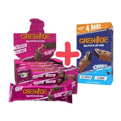 GRENADE High Protein Bar Dark Chocolate Raspberry 12x60g + ajándék OREO Pack 4x60 g