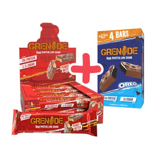 GRENADE High Protein Bar Peanut Nutter 12x60g+ ajándék OREO Pack 4x60 g