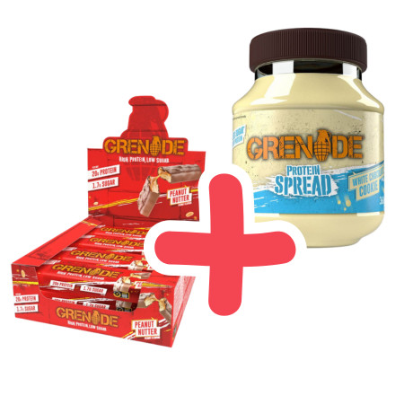 GRENADE High Protein Bar Peanut Nutter 12x60g + ajándék GRENADE Protein Spread 360g White Chocolate Cookie