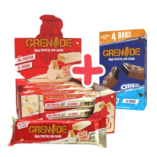 GRENADE High Protein Bar White Chocolate Salted Peanut 12x60g+ ajándék OREO Pack 4x60 g
