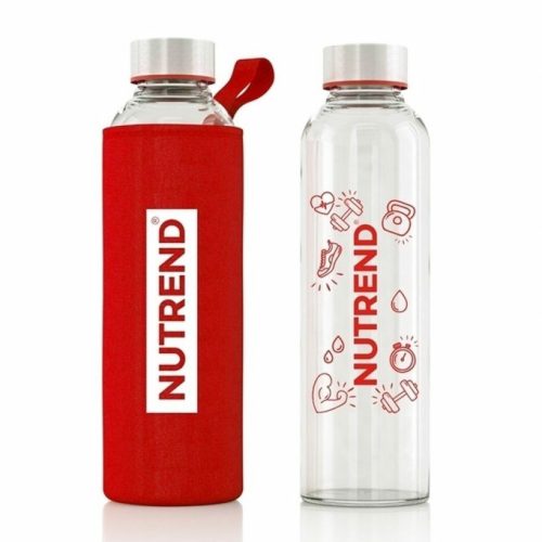 NUTREND GLASS BOTTLE RED WITH COVER - 800ml - üvegkulacs